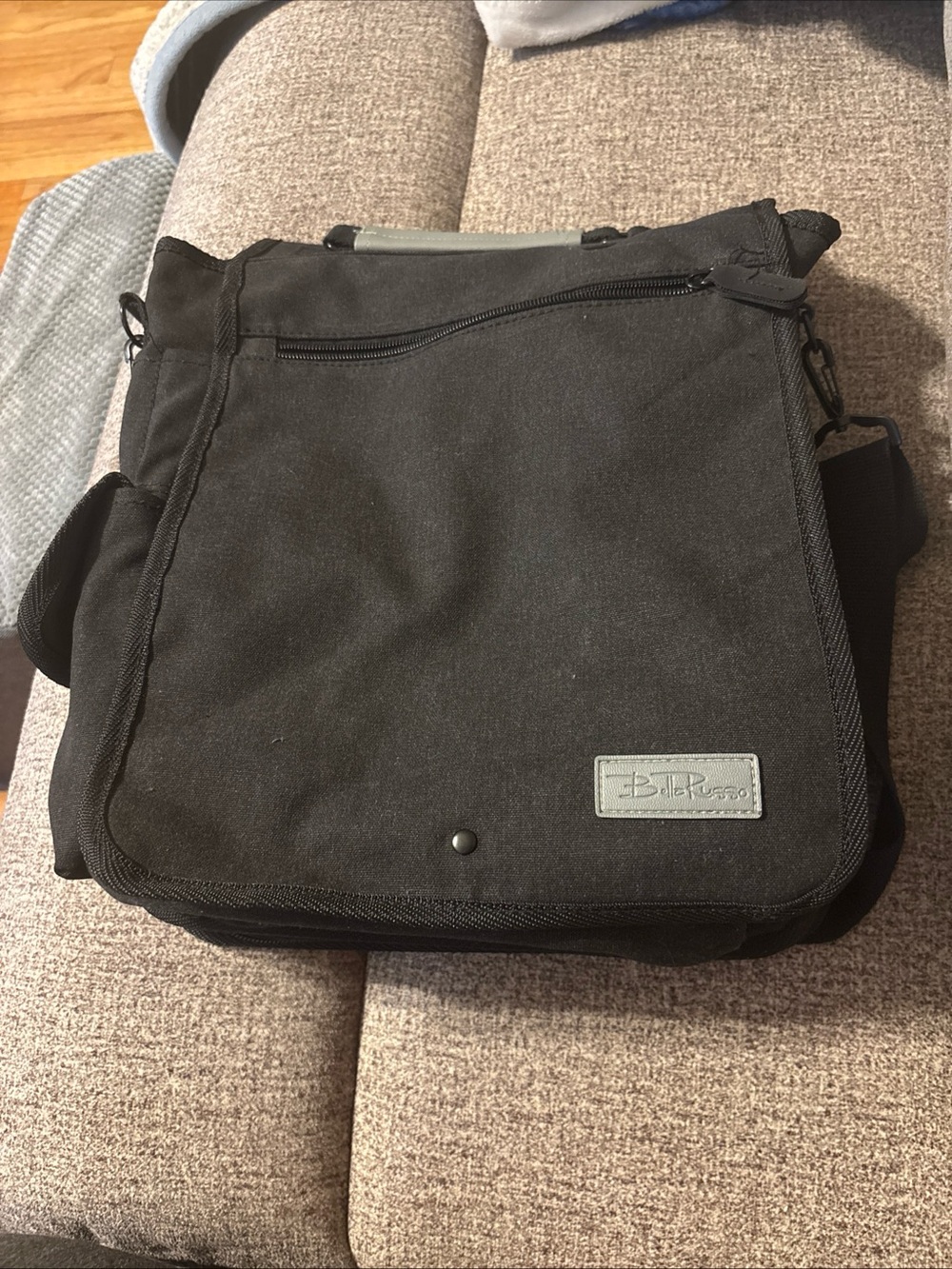 Belle Russo Black Messenger Crossbody Bag with Subtle Gray Accent